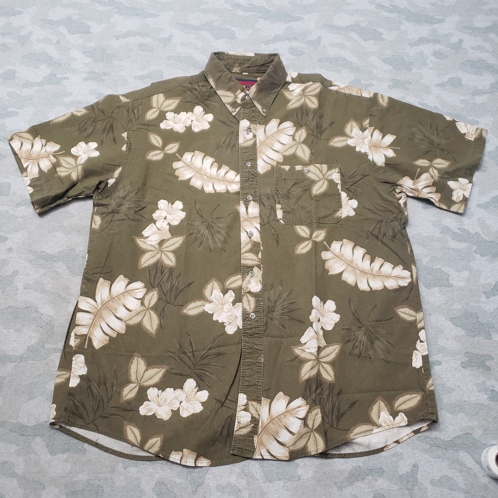 Twenty X Hawaiian Shirt Mens Large Green Short Sleeve Button-Up Hibiscus Leaf